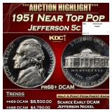 1951 Proof Jefferson Nickel Near Top Pop 5c pr68+