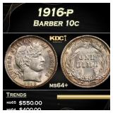 1916-p Barber Dime 10c Grades ms64+