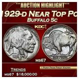 1929-d Buffalo Nickel Near Top Pop 5c ms67 SEGS
