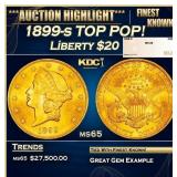 1899-s Gold Liberty Double Eagle TOP POP! $20 ms65