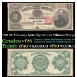 1891 $2 Treasury Note Grades vf+ Signatures Tillma