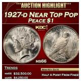 1927-d Peace Dollar Near Top Pop $1 ms66 SEGS