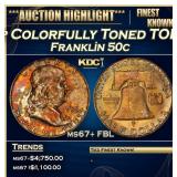 1956-p Franklin Half Dollar Colorfully Toned TOP P