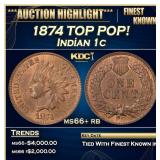 1874 Indian Cent TOP POP! 1c ms66+ rb SEGS