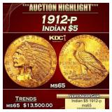 1912-p Gold Indian Half Eagle $5 ms64+ USCG