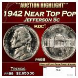 1942 Proof Jefferson Nickel Near Top Pop 5c pr68 S
