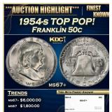 1954-s Franklin Half Dollar TOP POP! 50c ms67+ SEG