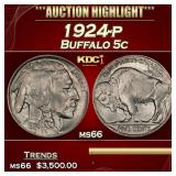1924-p Buffalo Nickel 5c ms66 SEGS