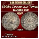 1908-s Barber Dime Colorfully Toned 10c ms63 USCG