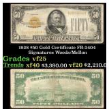 1928 $50 Gold Certificate FR-2404 Signatures Woods