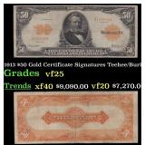 1913 $50 Gold Certificate Grades vf+ Signatures Te