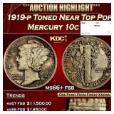 1919-p Mercury Dime Toned Near Top Pop 10c ms66+ f