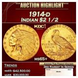 1914-d Gold Indian Quarter Eagle $2 1/2 ms65+ SEGS