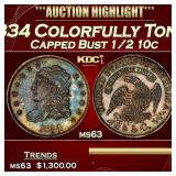 1834 Capped Bust Half Dime Colorfully Toned 1/2 10