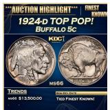 1924-d Buffalo Nickel TOP POP! 5c ms66 SEGS