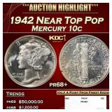 1942 Proof Mercury Dime Near Top Pop 10c pr68+ SEG