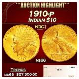 1910-p Gold Indian Eagle $10 ms66 SEGS