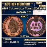 1881 Proof Indian Cent Colorfully Toned TOP POP! 1