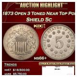 1873 Open 3 Shield Nickel Toned Near Top Pop 5c ms