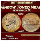 1956-p Jefferson Nickel Rainbow Toned Near Top Pop