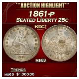 1861-p Seated Liberty Quarter 25c ms63 USCG