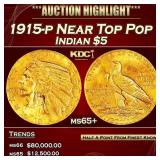1915-p Gold Indian Half Eagle Near Top Pop $5 ms65