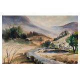 Marie Cole Watercolor House in Landscape