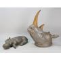 Rhinoceros Bust and Resting Hippopotamus Sculpture