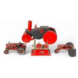 4 Metal Toys Steam Engine, Steam Roller, Tractors