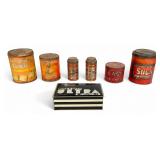 7 Advertising Tins Luzianne, Flash, Bond, Hoosier