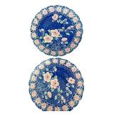 2 Blue & Pink Floral Porcelain Charger Plates