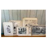 5 Antique Print Sketches for Puck Magazine