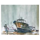Francis McGinley Watercolor Ship in Harbor