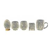 Lenox Crystal Christmas Egg, Mug, Candle Holders