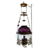Victorian Hanging Glass Lamp Purple Thumbprint