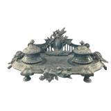 Cast Iron Double Inkwell Desk Stand