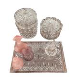 Waterford Jars, Tray, Vintage Perume Bottles