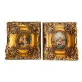 Pair of Pastoral Portraits in Gilt Frames