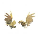 Pair of White Metal Fighting Roosters