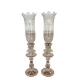 Pair of Baccarat Etched Hurricane Candle Holders