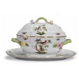 2 Pieces Herend Rothschild Bird Tureen, Underplate 2 Pieces Herend Rothschild Bird Tureen, Underplate