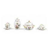 4 Pieces Herend Rothschild Bird Butter, Bean Pot 4 Pieces Herend Rothschild Bird Butter, Bean Pot