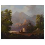Oil on Canvas Boats in Lake Landscape Oil on Canvas Boats in Lake Landscape