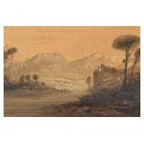 John Smart Watercolor Landscape in Bone Frame John Smart Watercolor Landscape in Bone Frame