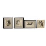 4 Signed Beutel Ink Wash & Pencil Drawings 4 Signed Beutel Ink Wash & Pencil Drawings