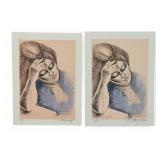 2 Raul Anguiano Lithographs Pensativa 2 Raul Anguiano Lithographs Pensativa