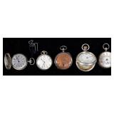 5 Silver Pocket Watches Hamilton, Omega