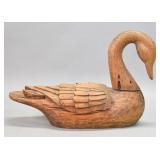 Carved Wooden Swan Decoy Signed MG