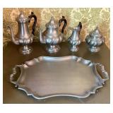 5 Peltro Pewter Set Coffee Tea Pot, Sugar Tray