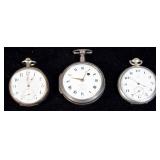 3 Silver Pocket Watches Elicot, Omega, Longines